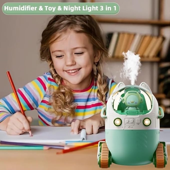 Click to open expanded view Mini USB Humidifier 220ml with LED Night Light, Small Cute Humidifier Bulit in Adorable Doll for Kids, Plant, Bedroom, Office, Desk, Babies Room-(Green-Huhu) - second image