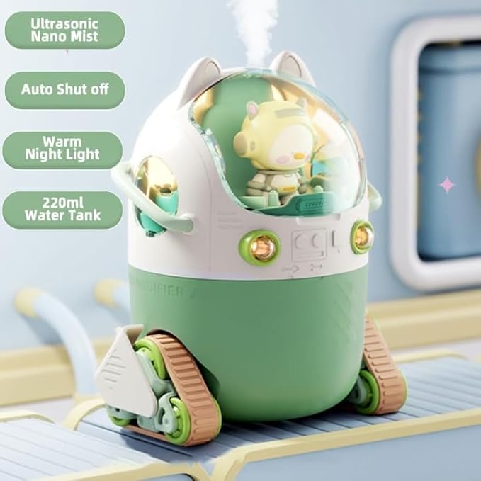 Click to open expanded view Mini USB Humidifier 220ml with LED Night Light, Small Cute Humidifier Bulit in Adorable Doll for Kids, Plant, Bedroom, Office, Desk, Babies Room-(Green-Huhu) - second image
